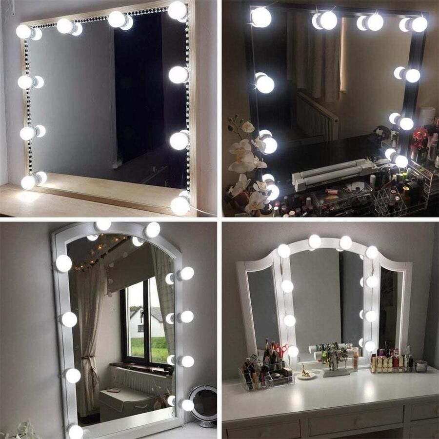 Hollywood-stijl dimbare LED-spiegellampen 10 stuks 6000 K make-up licht voor kaptafel cosmeticaspiegel en badkamerspiegel