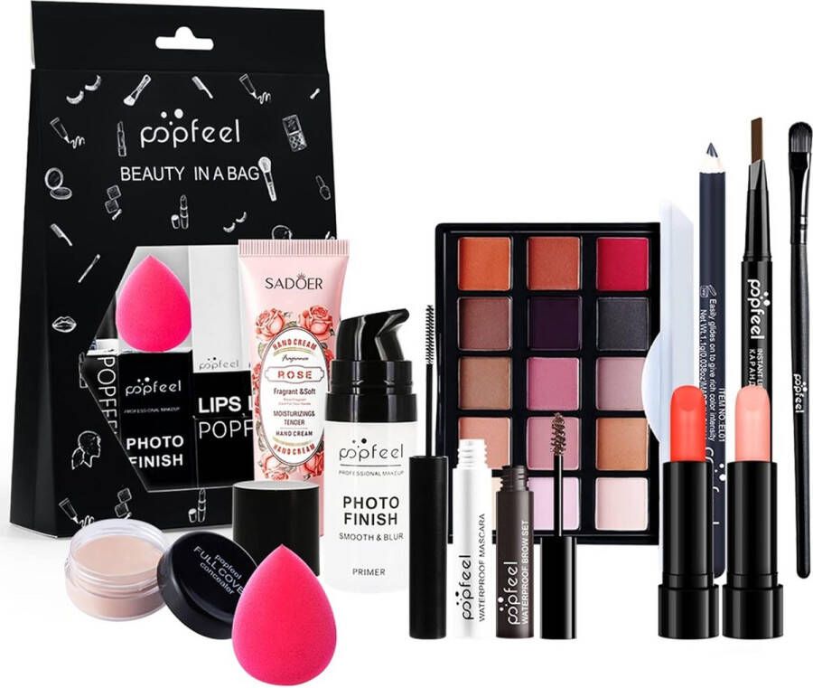 Holzsammlung Multifunctionele make-upset 12 stuks cosmetica-starterset met oogschaduw palet wenkbrauwstift concealer cadeauset voor vrouwen en meisjes