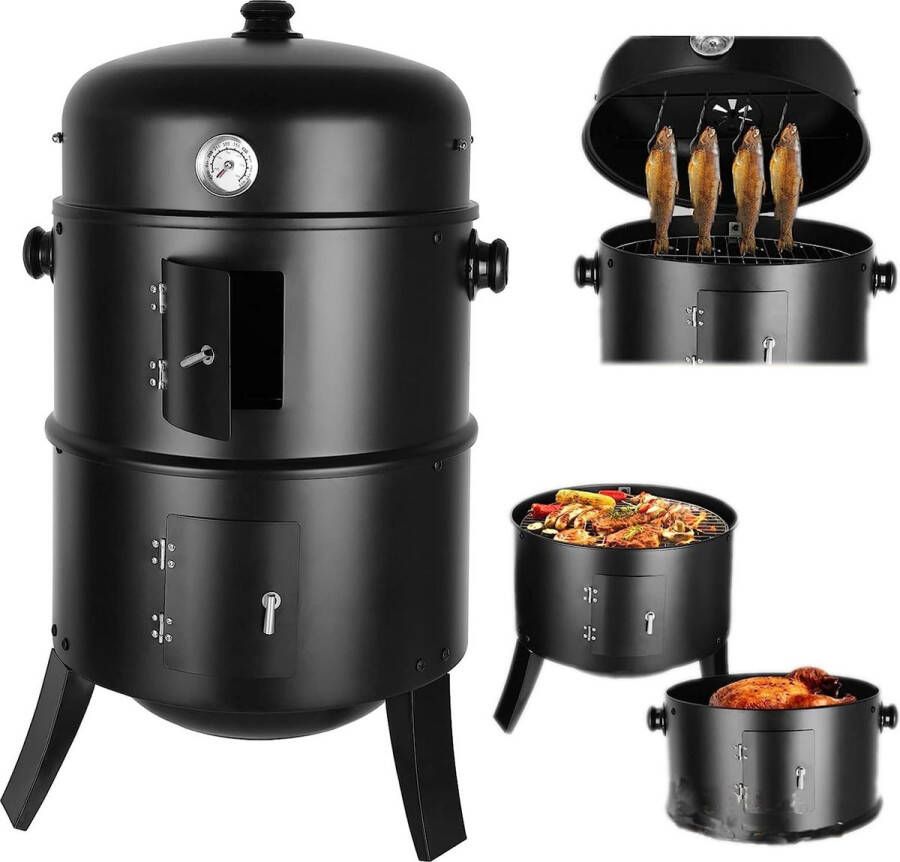 Homager Store barbecue met rook gedeelte en gestookt op kolen 3 in 1 Roker Barbecue 3 In 1 multifunctionele barbecue 3 in 1 barbecue premium smoker rook gedeelten houtskool met thermometer Smoker barbecue