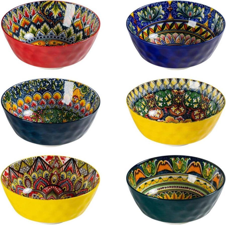 Home Soepkom 6 stuks kleurrijke keramische kommen 360 ml dessertkom voor muesli salade soep cornflakes ontbijt tafelservies Boheemse stijl meerkleurig