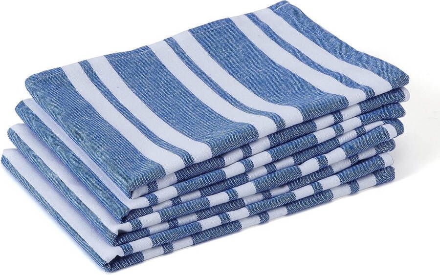 Homes Franca Blue Stripes keukendoeken XL 70 x 45 cm set van 4 stuks antibacteriële afwerking katoen absorberend voor het reinigen en snel drogen van borden