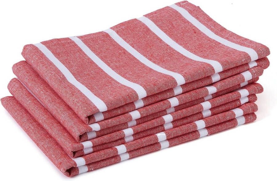 Homes Keukendoeken XL 70 x 45 cm (set van 4) antibacteriële afwerking katoen absorberend voor het reinigen en snel drogen van borden Roma Red Stripes