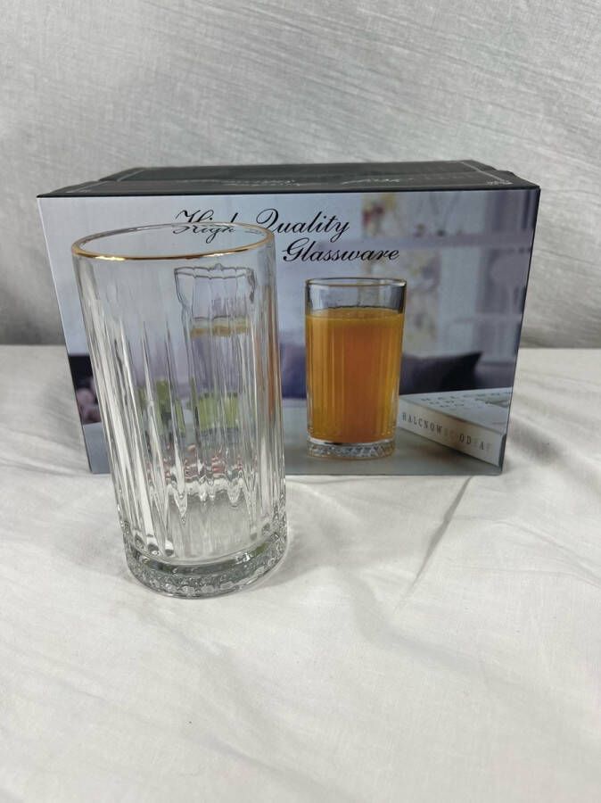 Homestar Waterglazen Golden touch Longdrinkglazen Limonadeglazen Set van 6 445ml Transparant Glas