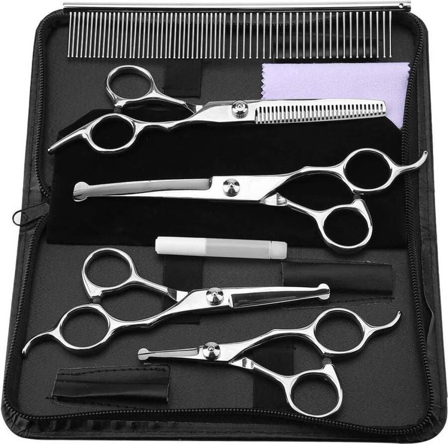 Hond Grooming Schaar Set roestvrij staal veiligheid Kapper schaar met ronde Tip Kapsel Tool Set rechte schaar dunner schaar Gebogen Schaar Kam honden Cat Grooming Trimmer Kit