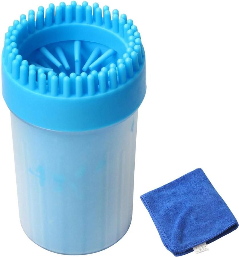 Hondenpootreiniger potenreiniger van siliconen huisdieren voetreinigingsborstel huisdierverzorging met een handdoek ... blauw