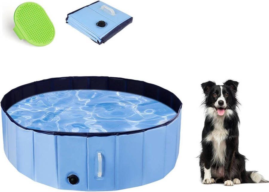Hondenzwembad opvouwbaar hondenzwembad voor grote honden kinderbadje voor honden met handgreep en hondenverzorgingsborstel blauw 120 x 30 cm