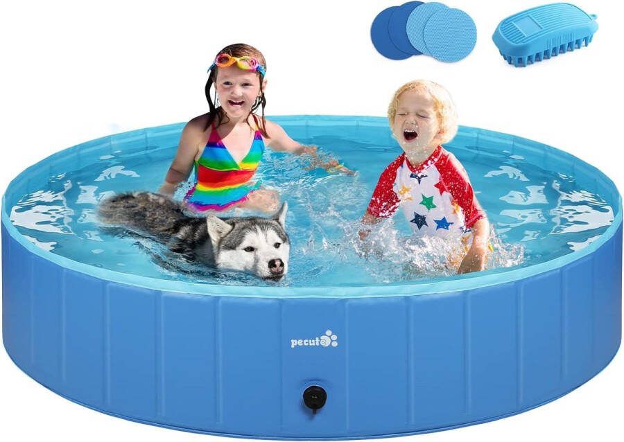 Hondenzwembad voor honden en katten zwembad hond kinderbad hondenbad spetterbadje opvouwbaar zwembad met handvat niet-giftig pvc antislip (3 maten) blauw