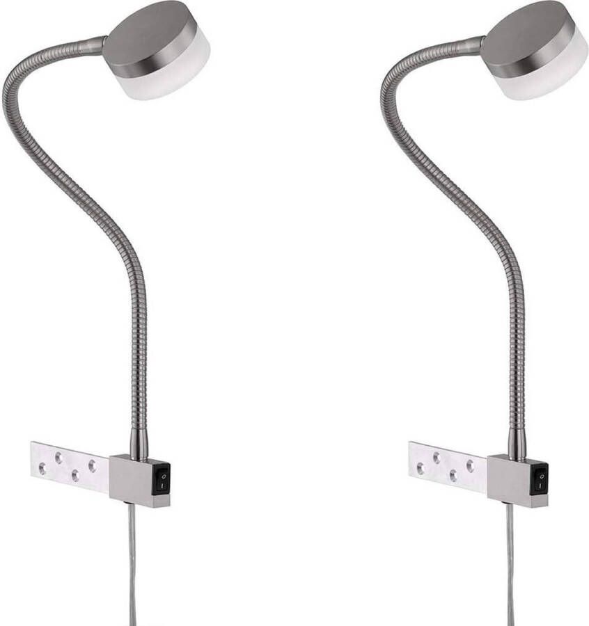 Honsel Set van 2 Flexibele LED Bedverlichting Ideale Leeslampen voor Slaapkamer Eenvoudige Bevestiging aan Meubels