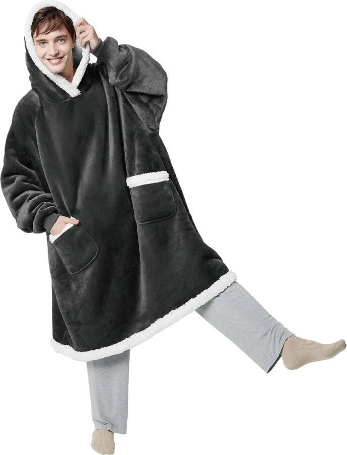 Hoodie deken oversized pullover dames knuffeldeken met mouwen sherpa deken met mouwen en capuchon rood knuffeltrui dames hoodie dames oversized XXL 110 x 90 cm