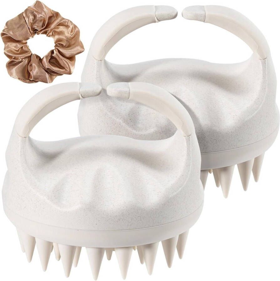 Hoofdhuidborstel massageborstel haarband lichtbruin silicone hoofdmassage haargroei haar ontwarren 2-delig