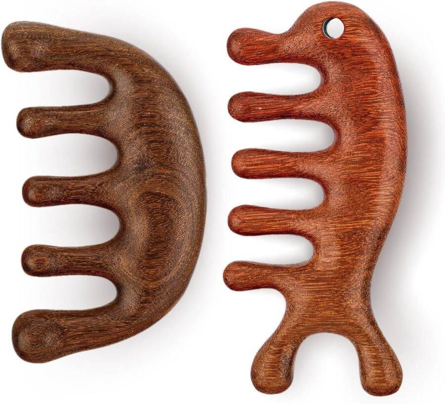 Hoofdhuidborstel Natuurlijk Houten Haar Massager Kam- 2 Pack Hout Haargroei Loc Massief Breed Tandkam Sandelhout Gua Sha Haarborstel Relax Tool Vrouwen