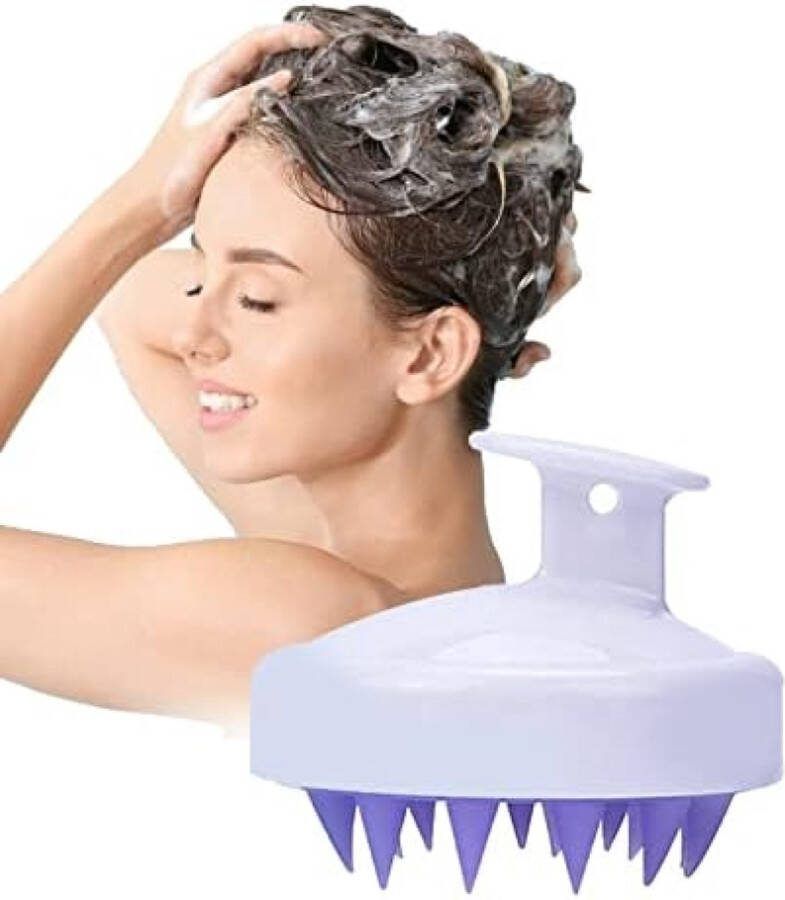 Hoofdmassageborstel shampoo siliconen haarborstel voor peeling en hoofdmassage om de doorbloeding van de hoofdhuid te verbeteren paars