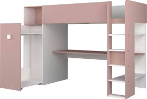 Hoogslaper Jet met bureau en kledingkast 90x200cm oud roze