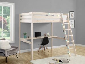 Hoogslaper met bureau GEDEON 140 x 190 cm Massief grenen Gebleekt L 198 cm x H 196.8 cm x D 203.5 cm