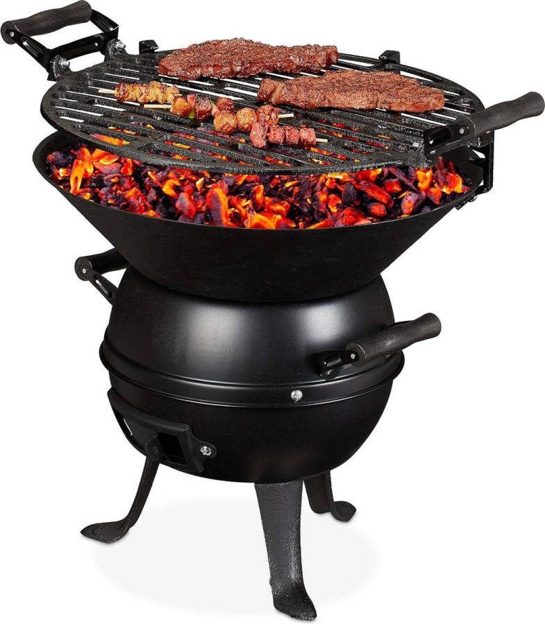 Hoogte verstelbaar draagbare bbq compact rooster Ø 35 cm zwart houtskool barbecue gietijzer staal