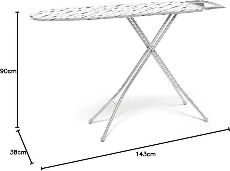 Hoogte verstelbaar metalen net voetensteun strijkplank grijs frame en witte overtrek 120 x 38 cm. Strijkplank