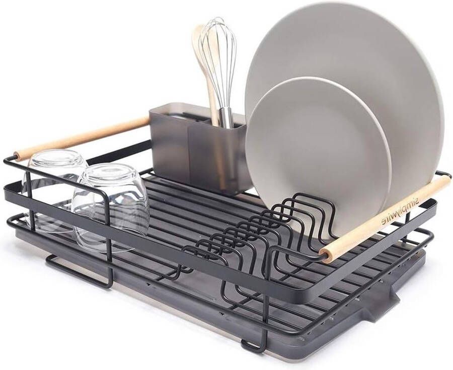 Hoogwaardig retro-afdruiprek voor borden met bestekhouder en lekbak Zwart Simplywire Afdruiprekken en droogrekken dish drying rack