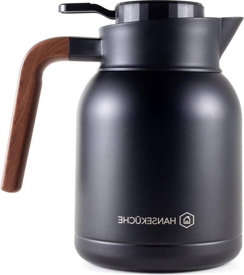 Hoogwaardige 304 Roestvrij Stalen Thermoskan 15 liter Koffiepot met Houtlook (Zwart)