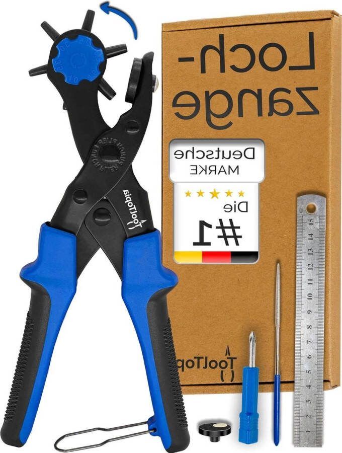 Hoogwaardige Gatentang voor Leer Riemen en Horlogebandjes Pons- en Revollooktang voor Doe-het-zelf Knutselen Hondenhalsbanden Zadels Stoffen Klinknagelpers Blauw Gaatjestang