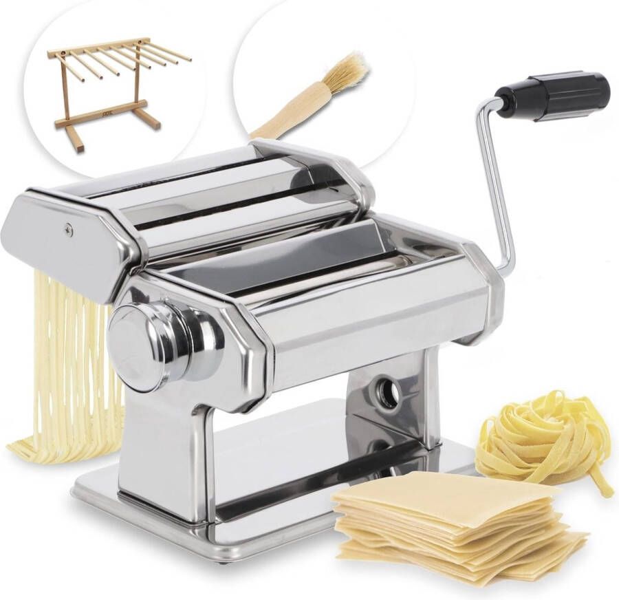 Hoogwaardige handmatige pastamachine 7 deegdiktes voor lasagne spaghetti fettuccine met extra's: pastadroger en reinigingsborstel roestvrijstalen pastamachine pastadeegmachine