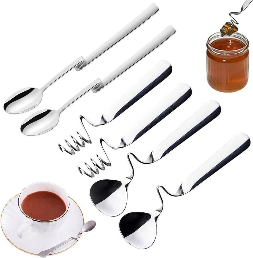 Hoogwaardige honing- jammelepelset 6 stuks hangende jamlepels roestvrijstalen honinglepel met lange steel geschikt voor jam siroop yoghurt melasse