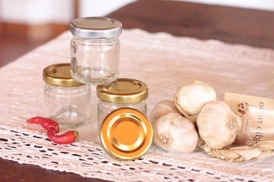 Hoogwaardige inmaakpotten glazen van 150 g 6 stuks met twist-off-deksel (goud en zilver) vaatwasmachinebestendig jampotjes met deksel