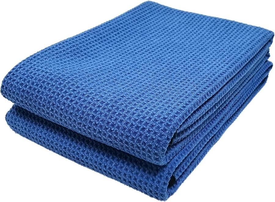 Hoogwaardige microvezeldoek wafelstructuur blauw 63 x 91 cm 2 stuks