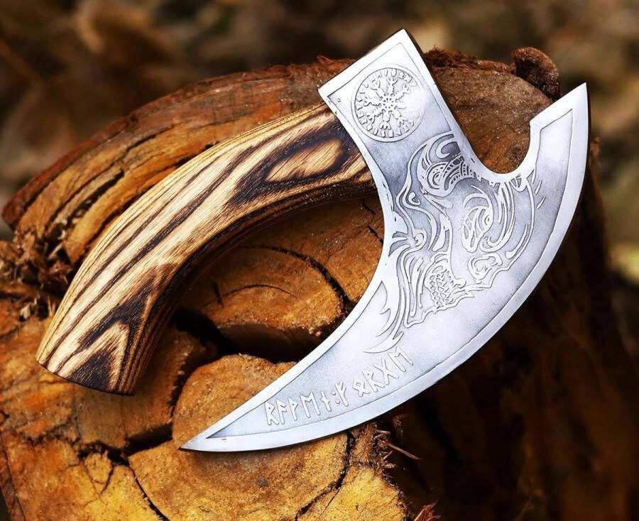 Hoogwaardige pizzasnijder bijl met Viking-runen en leren bescherming ideaal als weegmes pizza bijl middeleeuwse decoratie LARP geschenken pizza cutter