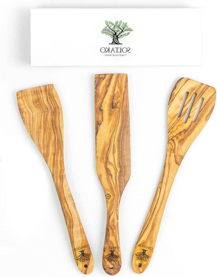 Hoogwaardige spatelset van 3 stuks van olijfhout handwerk krasbestendige spatel 30 cm Wooden Spoons