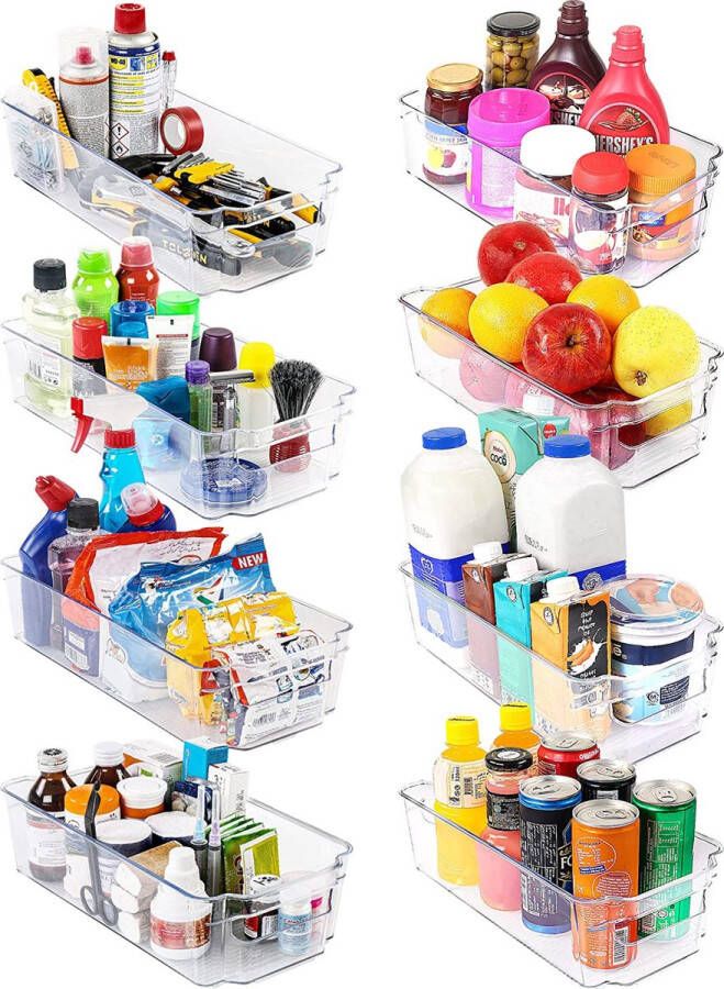 Hoogwaardige voorraadkast keukenorganizer set van 8 (4 grote 4 kleine houders) opbergruimte voor koelkast kasten rekken spoelbakken cosmetica kantoormateriaal gereedschapsorganizer BPA-vrij