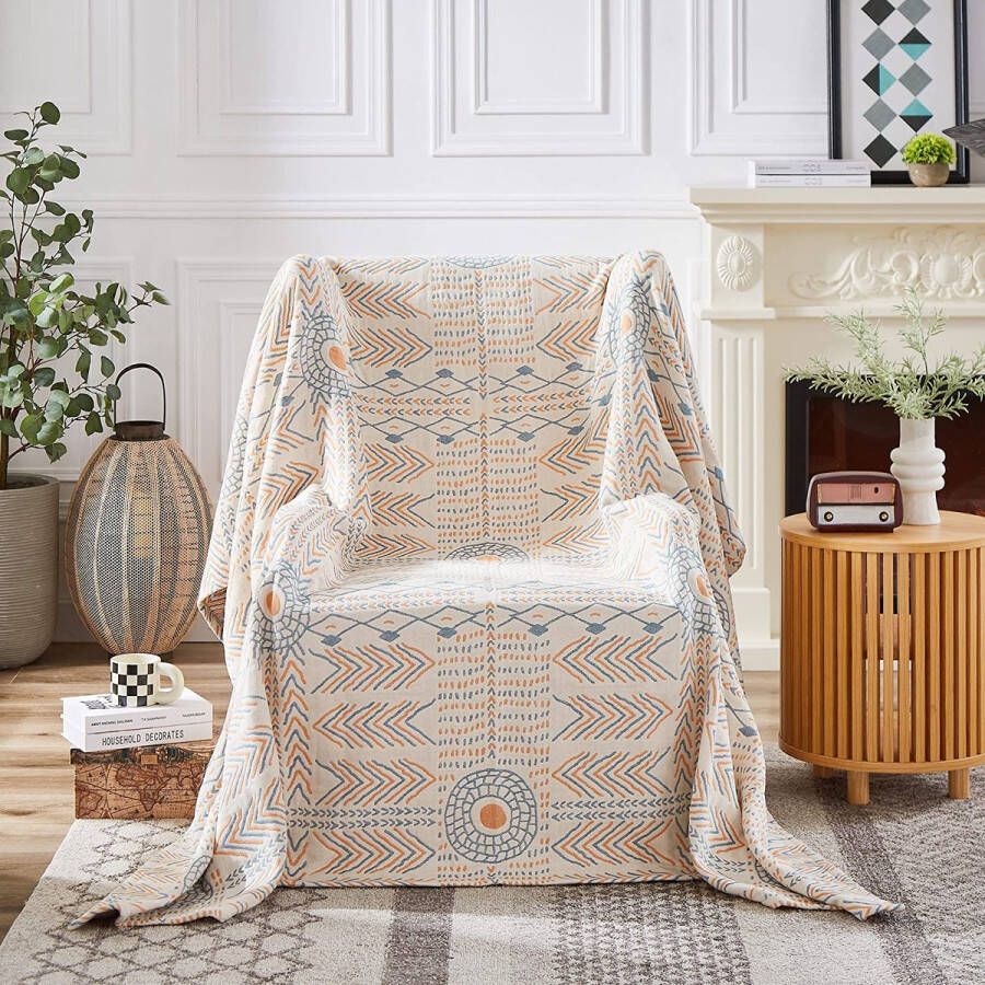 HOORDRY katoenen deken sprei 150 cm x 200 cm boho deken omkeerbare deken bankdeken tv-deken voor bank bankdeken deken voor bedbank slaapkamer kantoor grijs beige