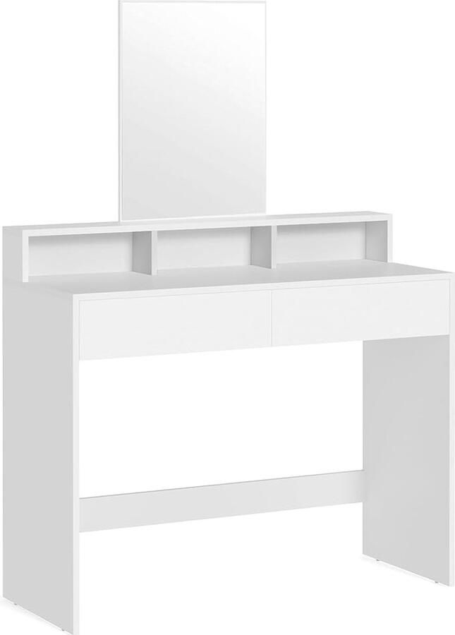 Hoppa! Make-uptafel met grote spiegel kaptafel 2 laden 3 open vakken modern wit