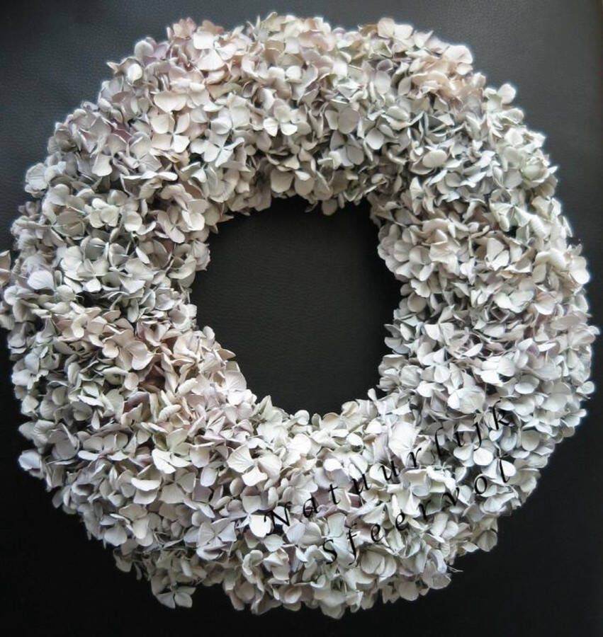 Hortensia krans Handgemaakt Wit 63 cm Echte bloemen verse kerstkrans