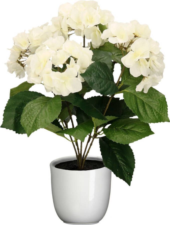 Merkloos Hortensia kunstplant kunstbloemen 40 cm wit in pot wit glans Kunstplanten