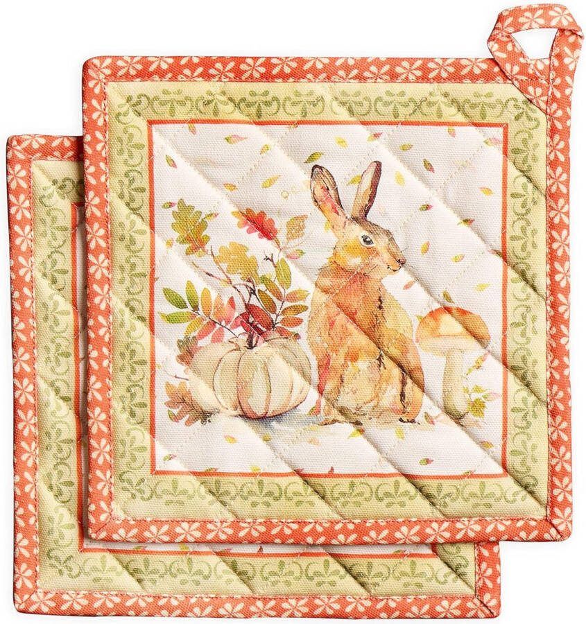 Hot Pads Paas-pothouder van 100% katoen met strik hittebestendige set met 2 pannenlappen voor de magnetron pompoen Passion Thanksgiving Kerstmis (20 cm x 20 cm)
