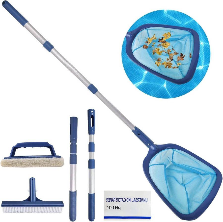 Hot Tub Reinigingsset Zwembad Skimmer Net Aluminium Telescopische Pole Scrubber Borstel 35Inch Verstelbaar Sponsborstel PH Test Paper Tuinvijver Reinigen
