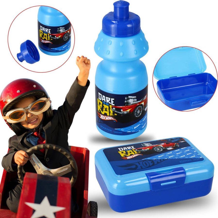 Hot Wheels Blauwe Set Waterfles 350ml + Lunchbox STARPAK