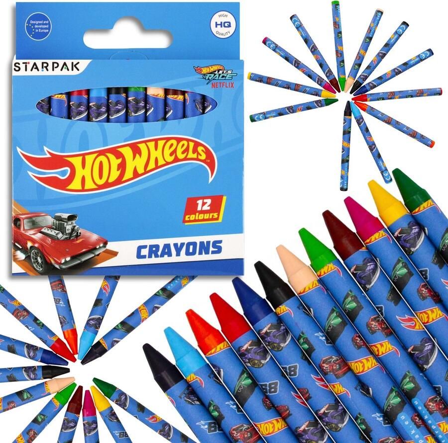 Hot Wheels waskrijtjes schoolkrijtjes 12 kleuren