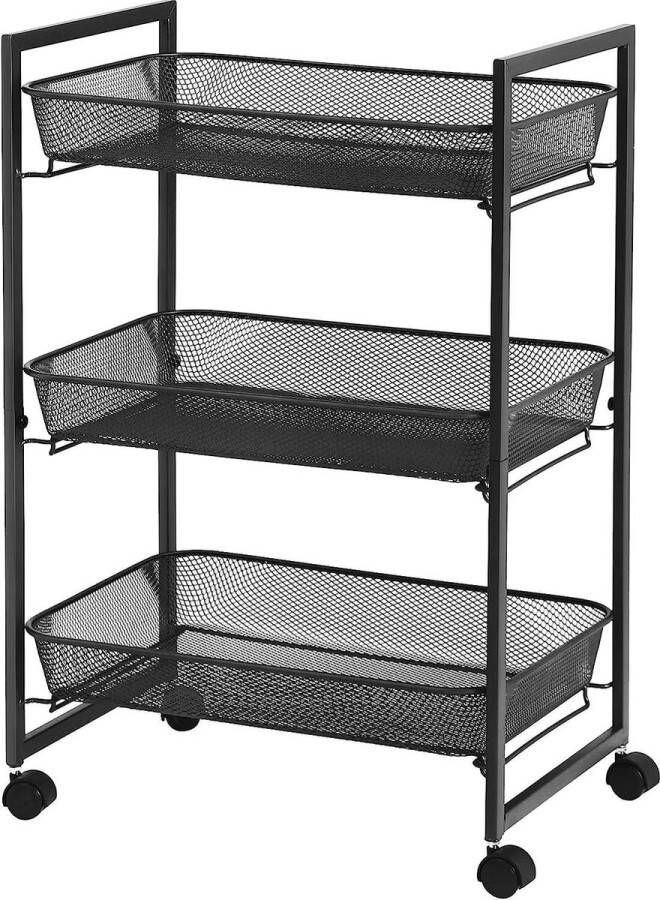 Household Trolley Bathroom Shelf Kitchen Shelf Recess Shelf with 3 Mesh Baskets Space Saving Easy Assembly Kitchen Office Bathroom Living Room