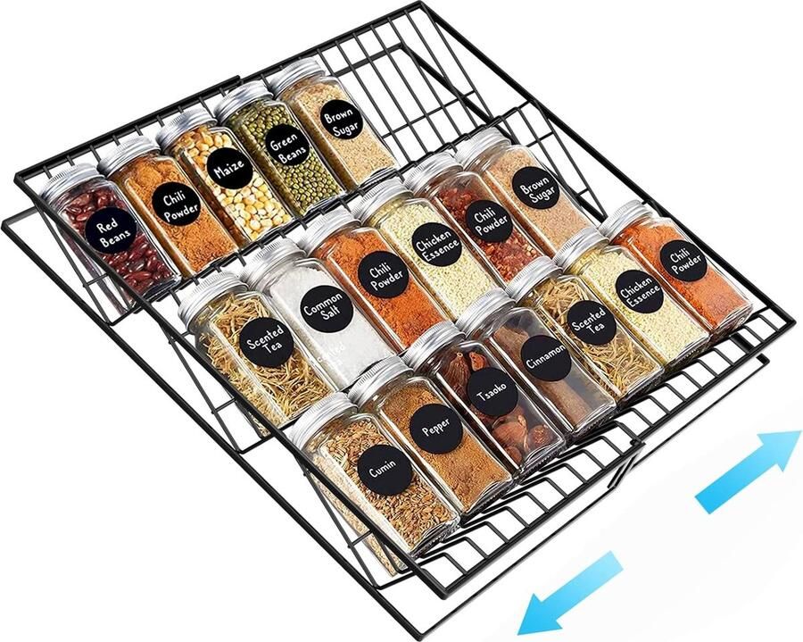 Housolution Pack of 2 Spice Rack Drawer Made of Metal Expandable Spice Organiser Drawer from 20 cm to 40 cm 3 Levels Adjustable Spice Insert Drawer Spice Drawer Organiser System