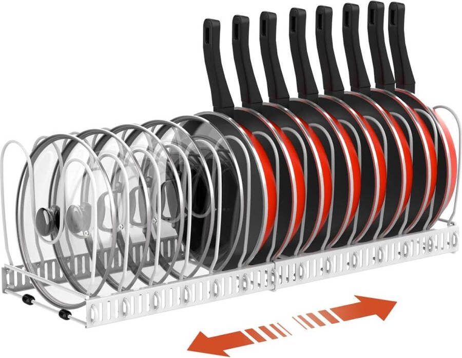 Housolution pannenhouder voor lade uitbreidbare potdekselhouder met 14 verstelbare verdelers potdeksel opbergpan organizer dekselhouder voor keuken wit