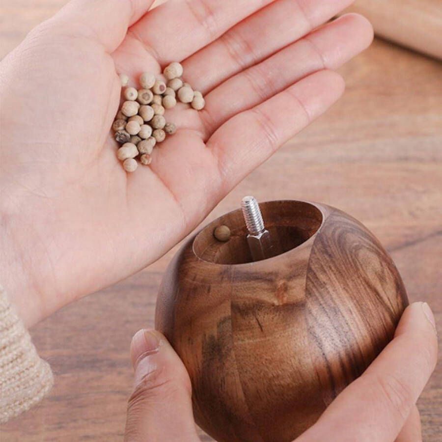 Hout Ronde Pepermolen Handmatige Zout en Peper Grinder Set 2 Stuks Hervulbare Molen voor Specerijen en Zaden met Basis voor Peper Stekelig As Zout