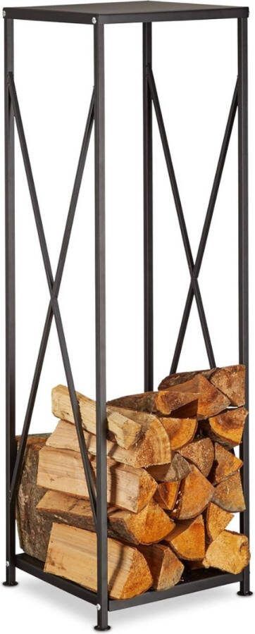 Houtberging Haardhout Opslag Rek Gepoedercoat Staal 111 x 34 x 34 cm Zwart