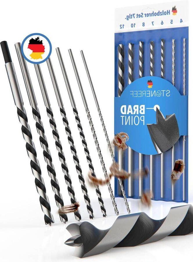 Houtboorset professioneel lang 7-delig incl. tas slangenboor Ø 4 mm 5 mm 6 mm 7 mm 8 mm 10 mm 12 mm x 230 mm houtboor spiraal boor