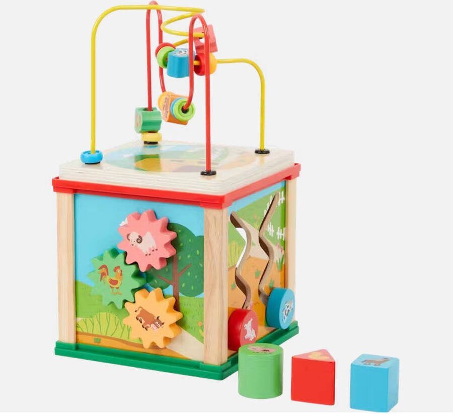 Houten Activiteiten kubus 5-in-1 Activity Center Baby Speelkubus Activiteiten Kubus Baby Speelgoed Kinder Speelgoed Educatief Speelgoed Blokkendoos Vormenstoof Kralenspiraal