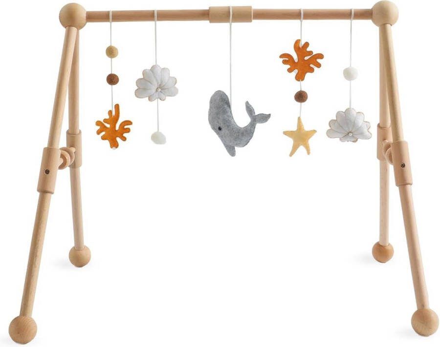 Houten baby speelboog met verwijderbare zeedieren speelgoed te grijpen luiertafel en ledikant speelboog met pluche koralen walvissen dolfijnen schelpen