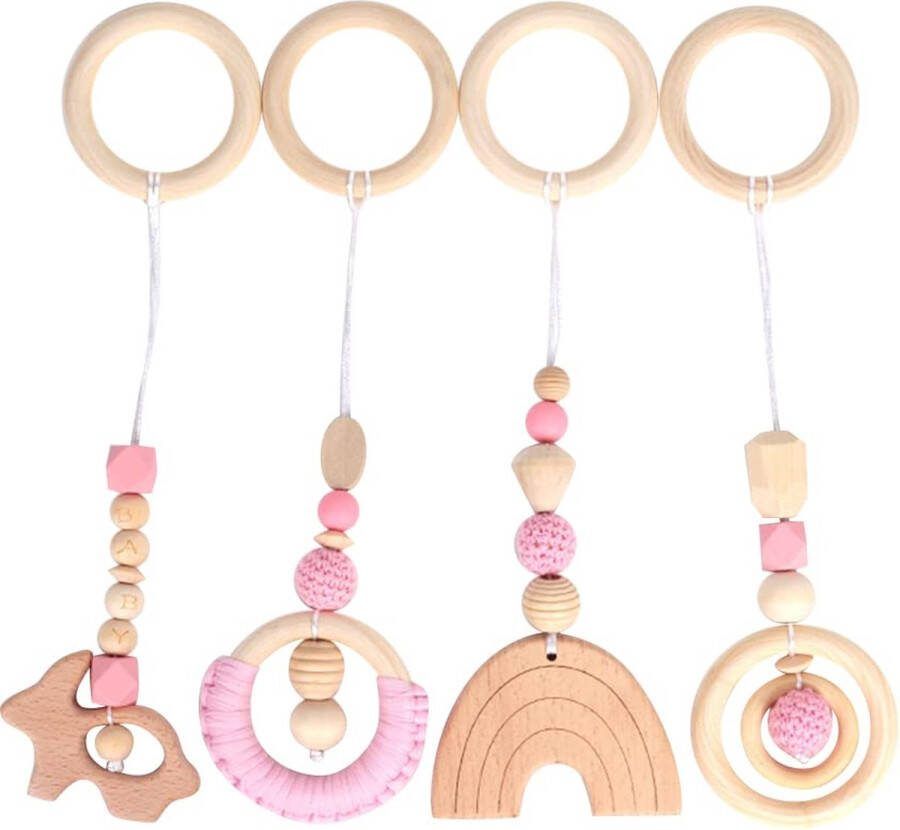 Houten Baby Speelgoed Set Roze Hangend Speelgoed Voor Baby's Montessori Speelgoed Voor Babygym Duurzame Houten Rammelaars Veilige En Natuurlijke Speeltjes Voor Baby's Stimulerende Baby Hangspeeltjes Milieuvriendelijk En Handgemaakt