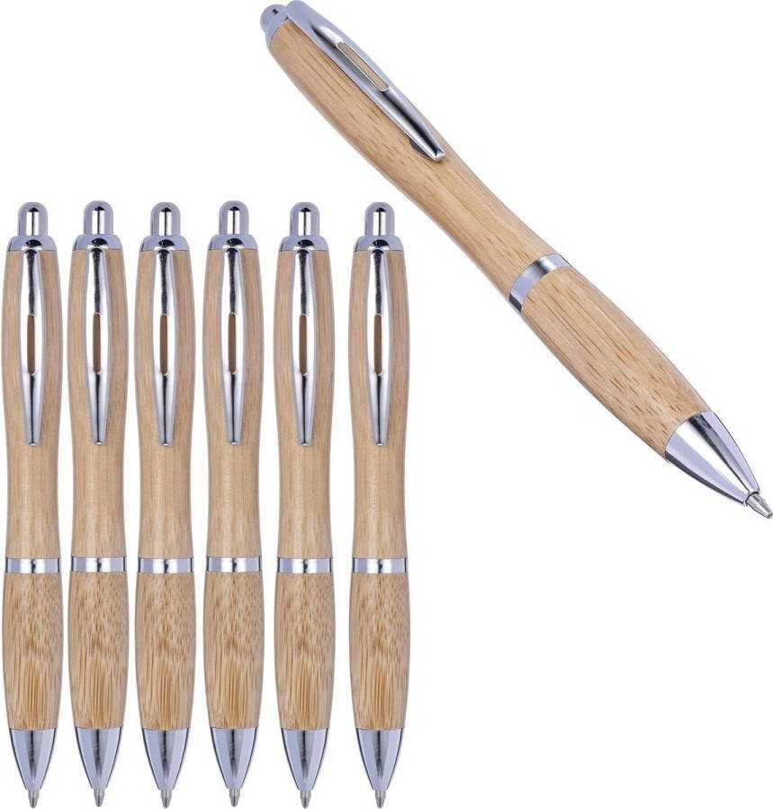 Houten balpen van bamboe Duurzame drukbalpen voor milieuvriendelijk schrijfgerei Hoeveelheden van 1 tot 10 stuks Zwarte vulling 10 stuks