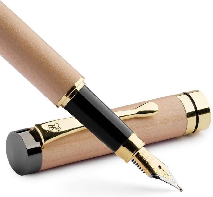 Houten Bamboe Vulpen Hervulbare inkt Converter-gladde inktstroom voor precisie schrijven Journaling Tekening (Esdoorn hout Case [Medium penpunt])