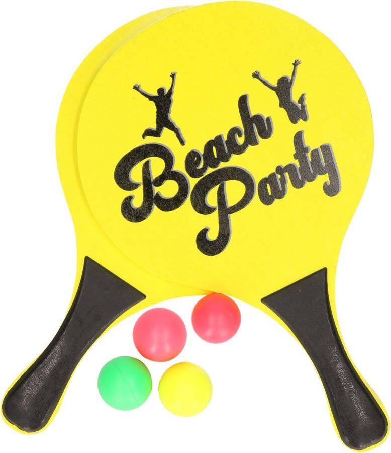 Houten beachball set geel met extra reserve balletjes strand camping spelletjes